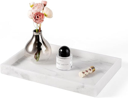 Erongoo Real Natural Marble Tray, 11.7" x 7.8" Decorative Vanity Tray for Bathroom Countertop, Kitchen Counter, or Catchall, White Coffee Table Tray for Jewelry, Perfume, Candles, Office, Home Decor