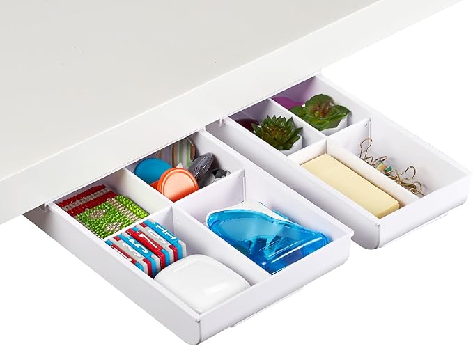 Bostitch Konnect Under Desk Drawer, Self-Adhesive Slide Out Storage Organizer with 4 Customizable Dividers, 2-Pack