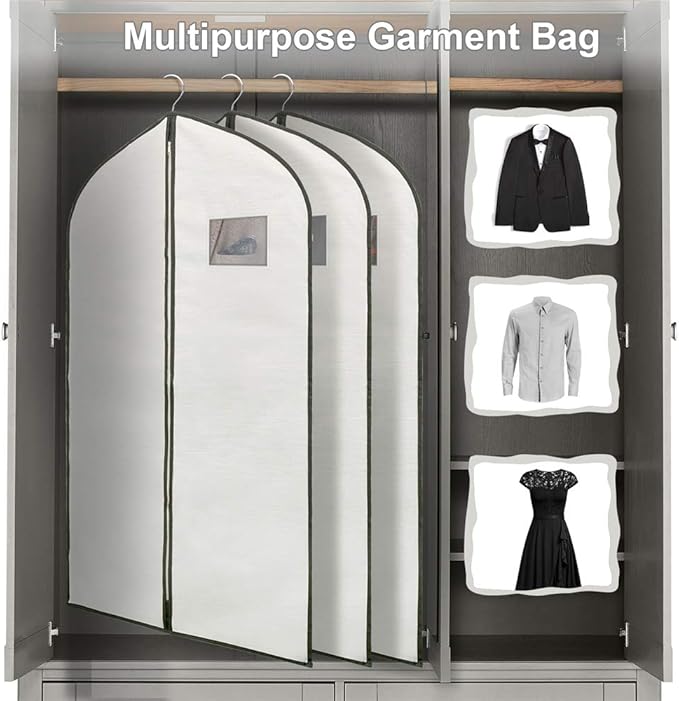 Fabric Garment Bag Suit Bag 40 x 24" Greyish White Suit Bag Hanging Storage Bag with Viewing Window and Zipper for Storage Cotton Clothes Fur Coat or Suit Jacket,QY-FCT01