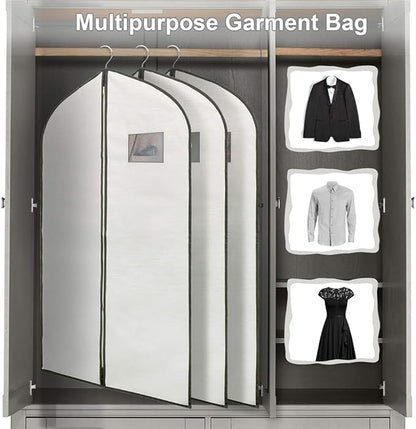 Fabric Garment Bag Suit Bag 40 x 24" Greyish White Suit Bag Hanging Storage Bag with Viewing Window and Zipper for Storage Cotton Clothes Fur Coat or Suit Jacket,QY-FCT01