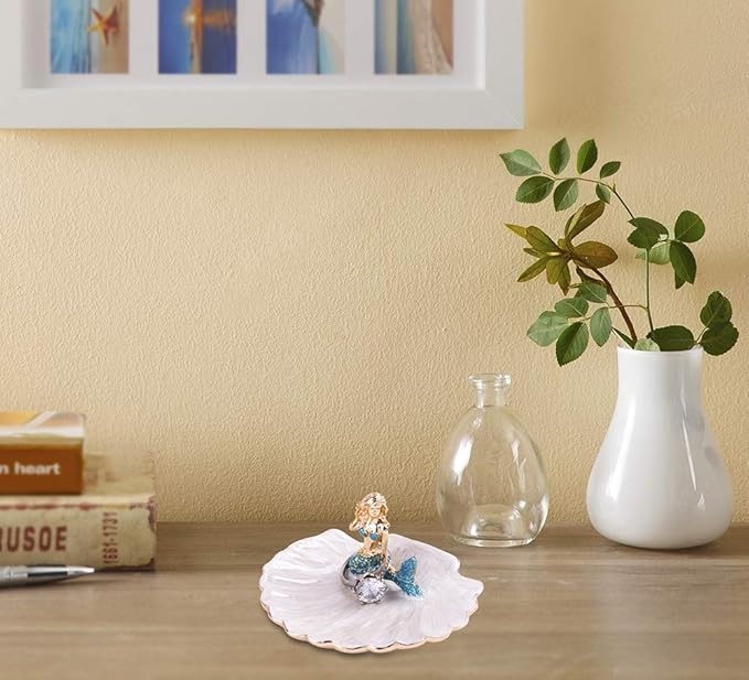 Jewelry Tray Ring Display Holder Mermaid Trinket Dish Home Decorative Plate For Earrings Necklace Bracelet Organizer Display (Blue)