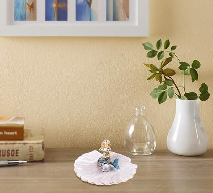 Jewelry Tray Ring Display Holder Mermaid Trinket Dish Home Decorative Plate For Earrings Necklace Bracelet Organizer Display (Blue)