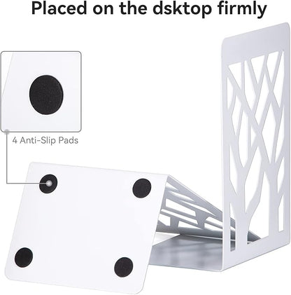 Book Ends for Shelves and Heavy Books - Metal White Bookends 1 Pair - Home Decorative Shelf Holder, Supports, and Stoppers