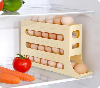 24 Eggs Egg Holder for Fridge,4 Tiers Egg Container,Auto Rolling Fridge Egg Organizer for Refrigerator,Space-Saving Egg Dispenser Holder,Fridge Egg Rack (White, 1pack)