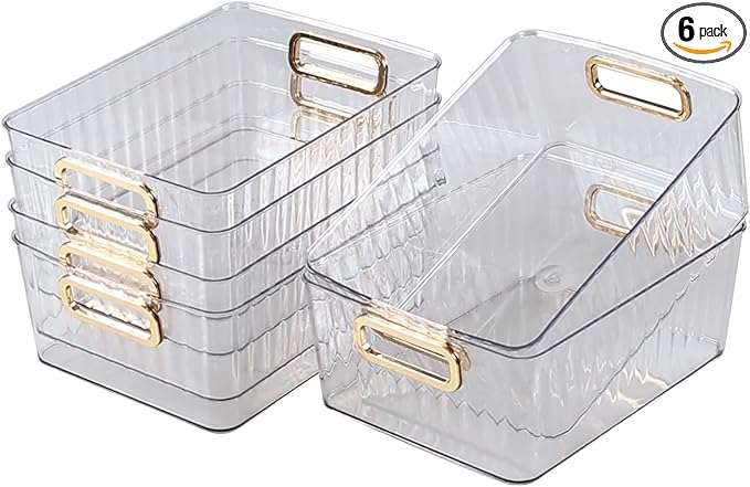 Ziglous Clear Plastic Organizing Bins, Plastic Pantry Storage Baskets for Fridge, 6-Packs