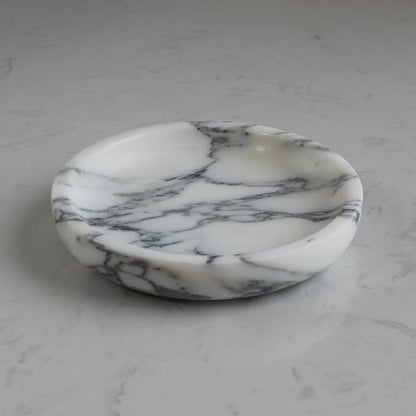 Nawgnail Natural Travertine Marble Jewelry Dish 5.5",Trinket Dish for Ring Earring, Gift for Woman Daugther(Arabescato Calacatta)