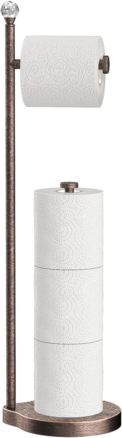 Toilet Paper Holder for Bathroom, Heavy Weighted Metal Free Standing Toilet Paper Storage with Crystal Ball, Toilet Paper Stand for Bathroom Accessories, Oil Rubbed Bronze [Holds MEGA Rolls]