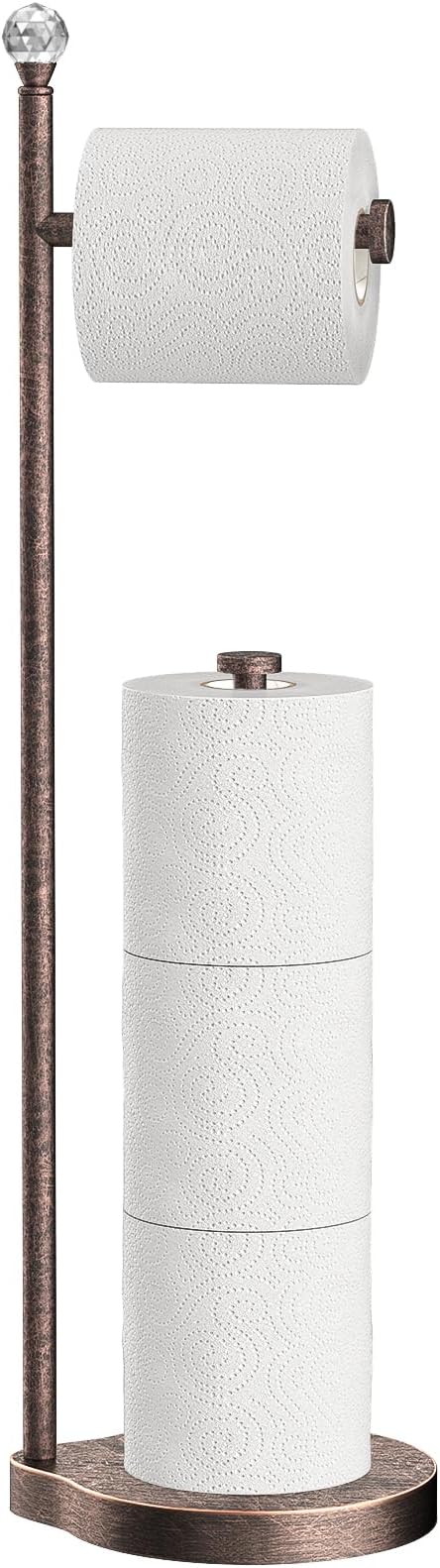 Toilet Paper Holder for Bathroom, Heavy Weighted Metal Free Standing Toilet Paper Storage with Crystal Ball, Toilet Paper Stand for Bathroom Accessories, Oil Rubbed Bronze [Holds MEGA Rolls]