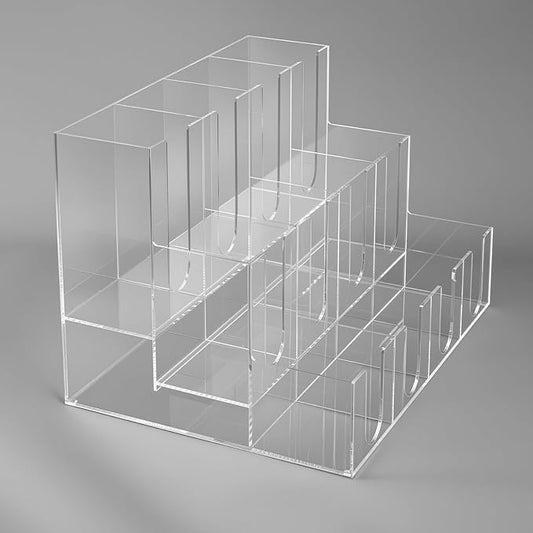CiaoHER Large Acylic Coffee Cup and Lid Dispenser with 12 Compartments, Counter Top for Coffee Station to Organize Disposable Cups, for Home or Office Use (Clear)
