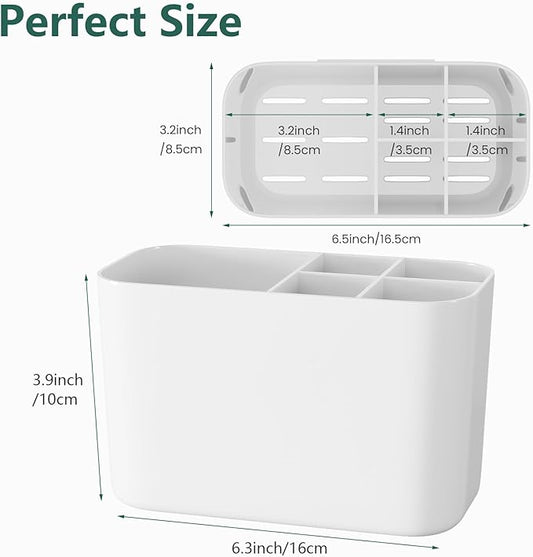 5 Slots Toothbrush Holders for Bathrooms, Wall Mounted Drill-Free Self-draining Wall Shower Holder for Toothbrush, Toothpaste, Razor, Removable for Bathroom Organizers and Storage(White)