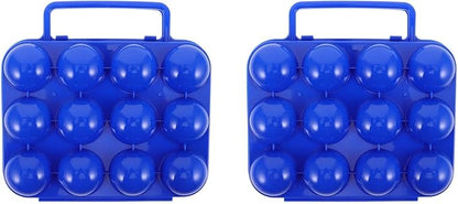 GLEAVI Portable Plastic Egg Carrier with Handle and Lid 12 Egg Storage Box for Camping Picnic and Kitchen Use Blue Foldable Holder Container