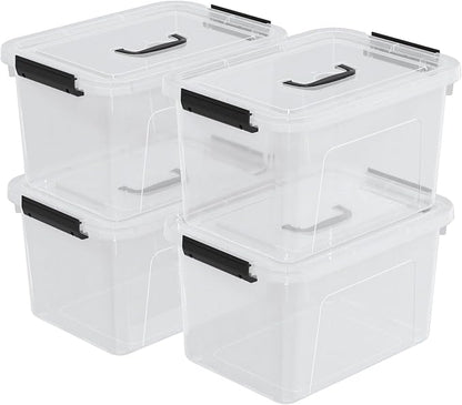 Drephia 10.5 Quart Clear Plastic Storage Box/Container with Handle, Plastic Storage Bin with Lid, 4 Packs