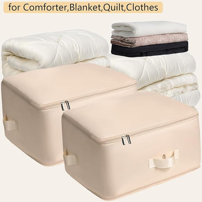HAIKYPO Upgraded Thickened 2 Pack Compression Bags for Storage,Ultra Space Saving Self Compression Organizer Bags,Sweater Organizer for Closet,Clothes Storage Bag (Beige,2 Pack,X-Large)