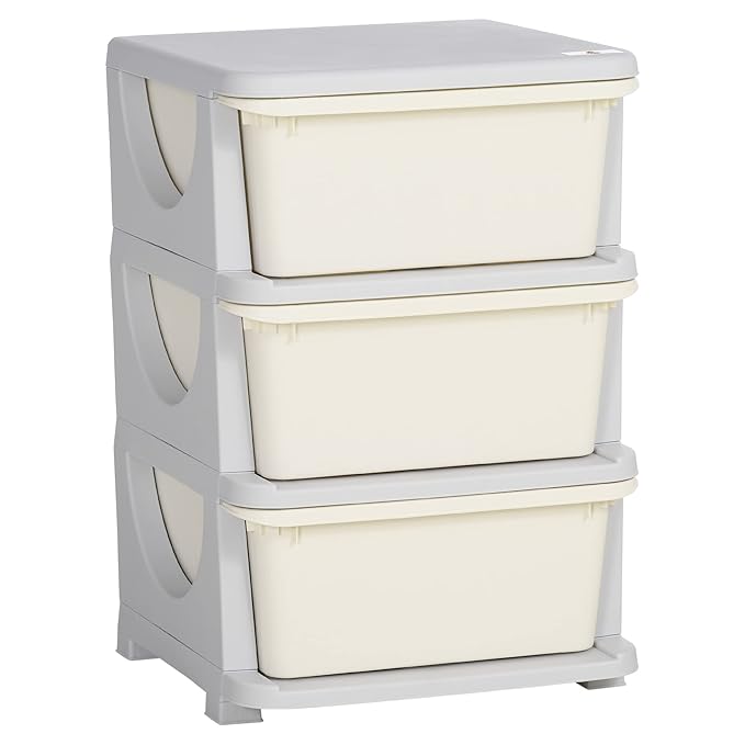 Qaba 3 Tier Kids Storage Unit, Toy Organizers and Storage with 3 Drawer Chest for Kids Bedroom Nursery Kindergarten Living Room for Boys Girls Toddlers, Cream White