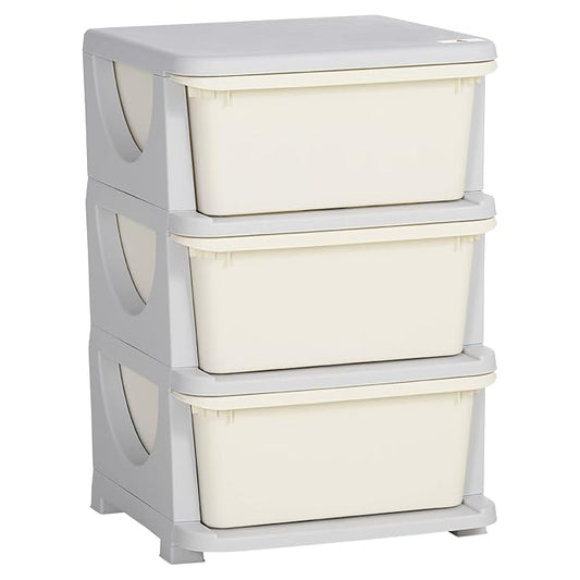 Qaba 3 Tier Kids Storage Unit, Toy Organizers and Storage with 3 Drawer Chest for Kids Bedroom Nursery Kindergarten Living Room for Boys Girls Toddlers, Cream White
