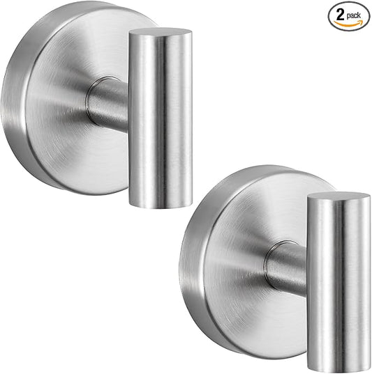 warlve Suction Cup Hooks No Drill Stainless Steel Shower Hooks Towel Hook Robe Hook Heavy Duty on Smooth and Non-Porous Surfaces in Bathrooms Kitchen Bedroom (2, Brushed Nickel)