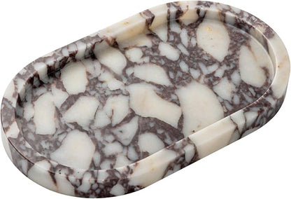 Natural Calacatta Viola Marble Tray 10"x6" - Non-Resin Bathroom Vanity Organizer & Kitchen Decor | Waterproof Oval Stone Serving Dish (Purple Portoro)