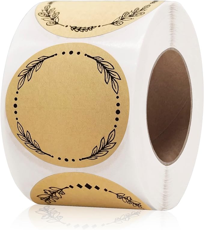500pcs 2" Label Stickers for Jars and Lids, 4 Different Wreath Designs, Kraft Labels Christmas Valentines Day Gift Tags Stickers for Pantry, Mason Jars, Canning, Bottles