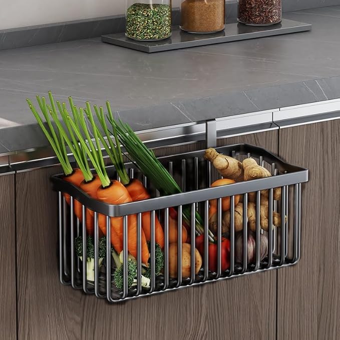 2 Pcs Fruit Basket Wire Baskets, Fruit and Veggie Storage Basket Holder for Kitchen Wall Mounted,Kitchen Organizers and Storage for Snack Onion Potato(Black)