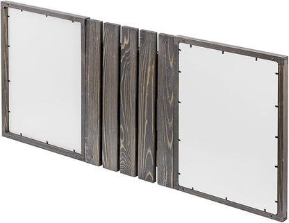 MyGift 3 Panel Wall Mounted Entryway Bulletin Board Combo Set with Vintage Gray Solid Wood Frame, Chalkboard, Cork Board, Black Metal Mail Basket, and Hanging Rail