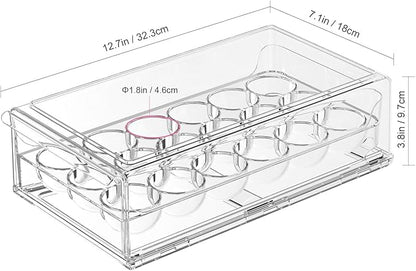 Egg Storage for Refrigerator, Stackable 18 Egg Holder for Fridge, BPA Free Refrigerator Organizer Bins, Transparent Egg Dispenser