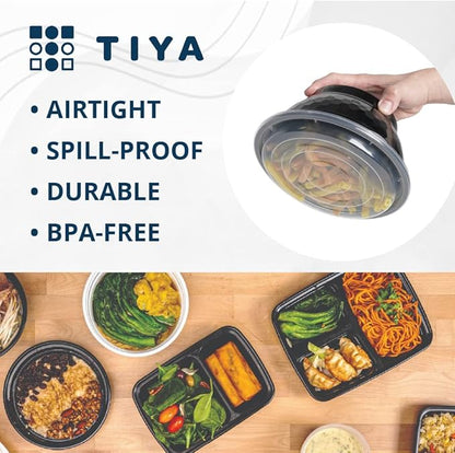 TIYA Food Containers - 50 oz Bulk 120 Pack with Lids - Plastic Bowl To-Go Containers - Reusable, Microwavable, Dishwasher Safe - Leak-Resistant for Soups & Meal Prep - BPA-Free