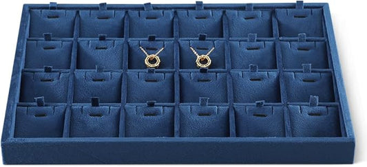 Dansmiy Velvet Necklace Display Tray, Stackable 24 Grid Insert Pendant Necklaces Storage Holder Plate, Jewelry Retail Countertop Organizer (Blue)