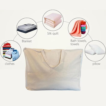 Forever Cotton Storage Bag with Handles for Beddings, Comforters, Blankets, Linens -Underbed/WardrobeThick Soft Breathable Closet Organizer Bag (Large (21"X15"X10"), Off-White)