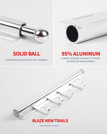 BaiNong 12 inch Valet Rod for Closets Pull Out Closet Valet Rod Slide Out With 4 Hooks Silver Pull Out Clothes Hanger