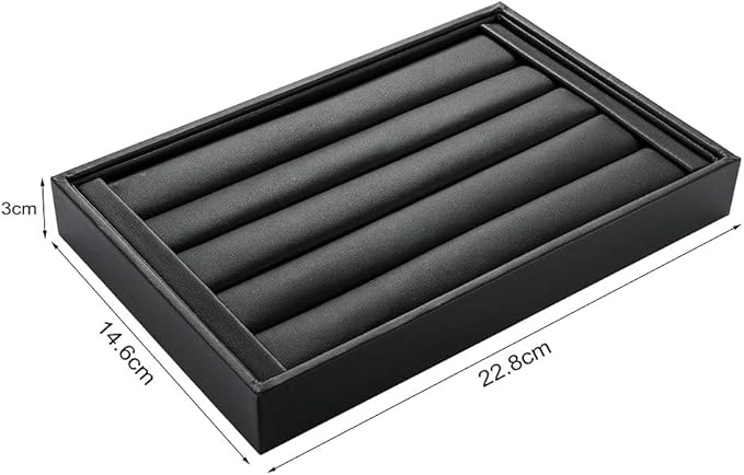 Valyria Velvet 5 Slots Ring Earrings Trays Showcase Display Jewelry Organizer (Black Flat PU Leather)