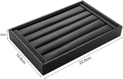 Valyria Velvet 5 Slots Ring Earrings Trays Showcase Display Jewelry Organizer (Black Flat PU Leather)