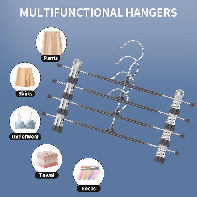HWAJAN 20PACK 14Inch Pants Hangers with Clips Adjustable Skirt Hangers for Women Metal Non-Slip Trousers Hanger Heavy Duty Space Saving Clothes Hanger for Shorts,Jeans,Gray