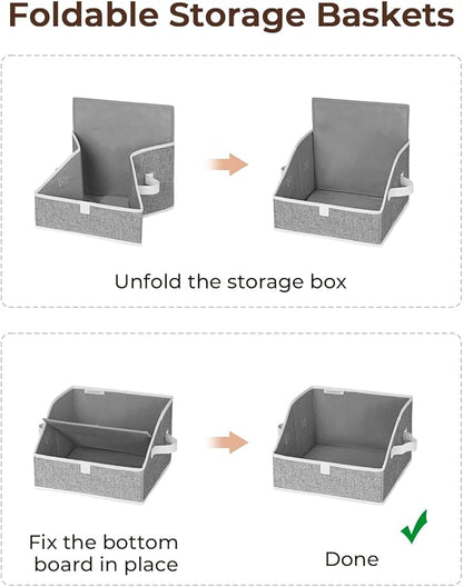 StorageWorks Closet Storage Bins, Trapezoid Organizer Box for Shelves, Fabric Clothes Bin, Foldable Organizing Baskets with Handles, Small, 3-Pack, Gray