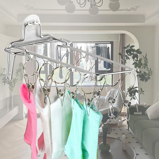Wall Hanging Folding Socks Clip, Bathroom Balcony Folding Clothes Hanger,Sock Hanger for Drying Towel Bra Underwear Sock Clip,10 Clips