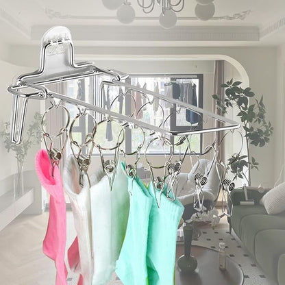 Wall Hanging Folding Socks Clip, Bathroom Balcony Folding Clothes Hanger,Sock Hanger for Drying Towel Bra Underwear Sock Clip,10 Clips