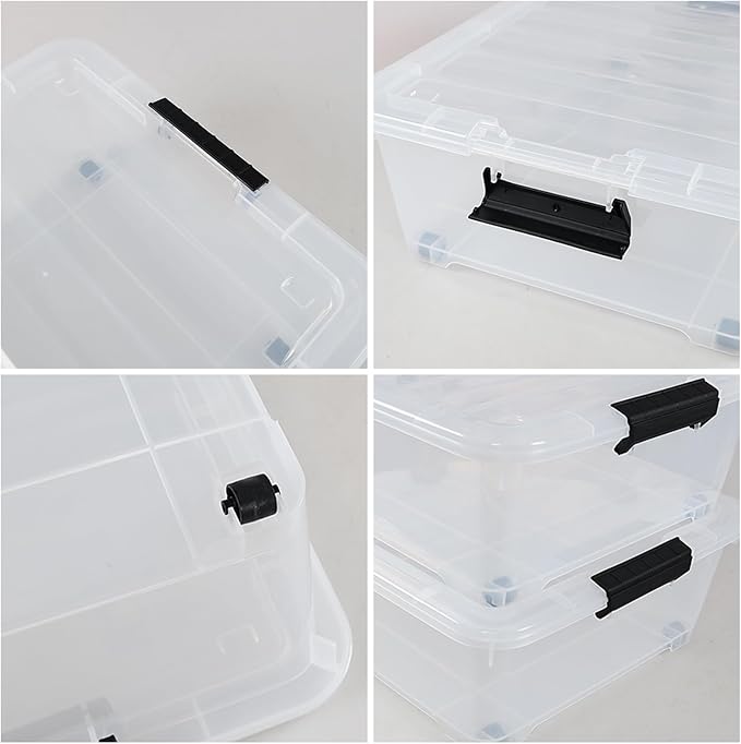 Hommp 4-Pack 25 Quart Under Bed Plastic Storage Bins, Clear Under Bed Storage Box Container with Wheels