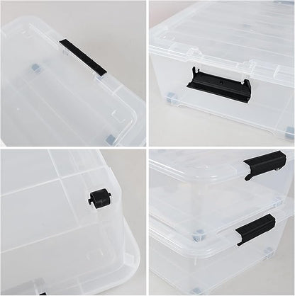 Hommp 4-Pack 25 Quart Under Bed Plastic Storage Bins, Clear Under Bed Storage Box Container with Wheels