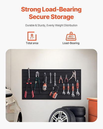 VEVOR Slat Wall Paneling, 2 x 4 ft, PVC Garage Slatwall with Modular Design, Black Slat Wall Easy-to-Install Adjustable Slatwall Panel with Coupling Structure & DIY Cutting, Fits for Storage & Display