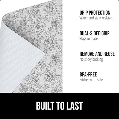 GORILLA GRIP DripGuard Shelf Liner, Non Adhesive Drawer and Kitchen Cabinet Protector, 24x240 Inch, Slip Resistant BPA Free Smooth Surface Plastic Liners for Cabinets, Bathrooms, Closets, Floral Gray