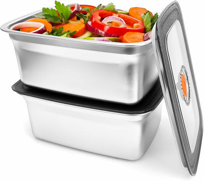 2 PCS Stainless Steel Food Storage Containers With Lids(50oz), Leak Proof & Airtight | Stainless steel freezer Containers,For Meal Prep,Fruit,Freezer