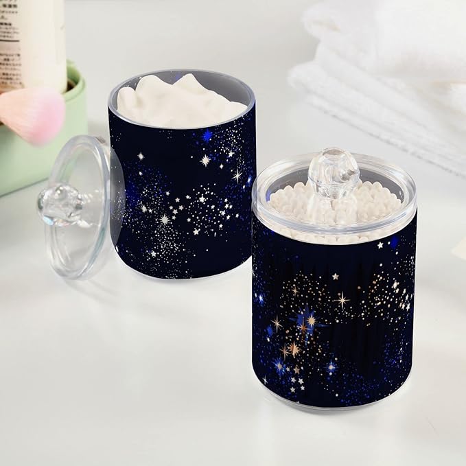 MNSRUU 4 Pack Qtip Holder Organizer Dispenser Blue Space Galaxy Constellation Bathroom Containers Bathroom Vanity Storage Canister Apothecary Jars for Cotton Swabs/Pads/Floss