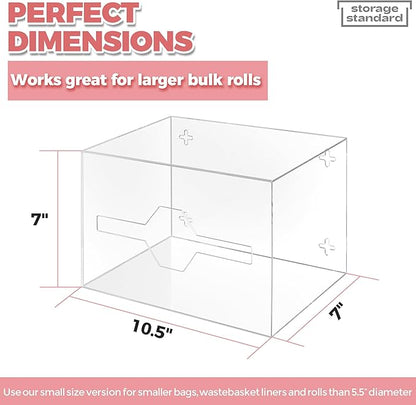 Storage Standard Trash Bag Holder Dispenser 10.5'' x 7'' x 7''- Acrylic Bags Dispensing Roll Organizer Holder, Garbage Liner Holder for Cabinet, Garbage & Under Sink - Open Side Design