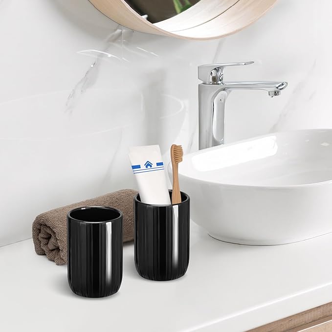 UHEY HOME Bathroom Tumbler Cup Ceramic 12.6oz Reusable Toothbrush Cup 375ml, Toothbrush Holder for Your Bathroom (Black)