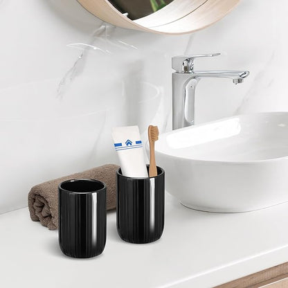 UHEY HOME Bathroom Tumbler Cup Ceramic 12.6oz Reusable Toothbrush Cup 375ml, Toothbrush Holder for Your Bathroom (Black)
