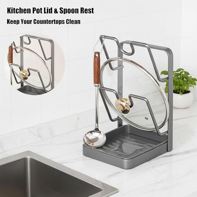 Kitchen Pot Lid Storage Rack, Pot Lid Organizer Rack—The Ultimate Christmas Kitchen Organizer, Multifunctional Utensils Pan Pot Cover Lid Rack Shelf for Pots Lids, Spatulas (Beige-Double Layer)