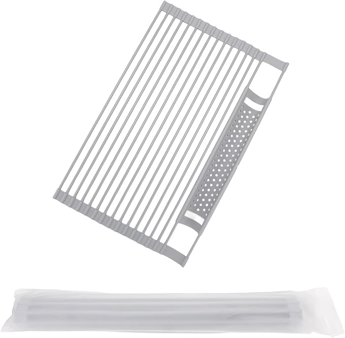 Route Kitch Roll Up Dish Drying Rack, Silicone All Inclusive Portable Drainer for Kitchen Sink Counter