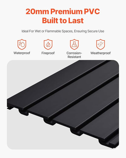 VEVOR Slat Wall Paneling, 2 x 4 ft, PVC Garage Slatwall with Modular Design, Black Slat Wall Easy-to-Install Adjustable Slatwall Panel with Coupling Structure & DIY Cutting, Fits for Storage & Display