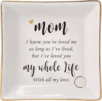HOME SMILE Mother's Day Birthday Gifts for Mom,I Love You Mom Ring Dish Jewelry Tray-Best Gifts for Mom Who Have Eveything-Valentine Gifts for Mom Unique