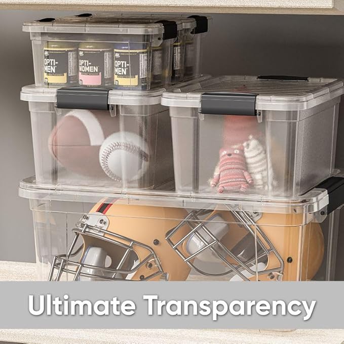 Superio Clear Storage Boxes with Lids, 3.5 Quart Plastic Container Bins for Organizing, Stackable Crates, BPA Free, Non Toxic, Odor Free, Organizers for Home, Office and Dorm, 8 Pack
