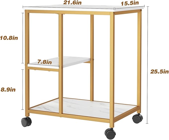 SogesHome Gold Bar Cart, Utility Bar Serving Cart Kitchen Island Rolling Cart on Wheels with Shelves for Living Room, Office, Coffee